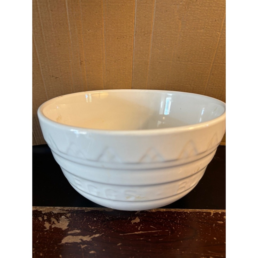 Vintage White Butter, Eggs, Sugar, Flour, Salt Farmhouse Mixing Bowl 8"